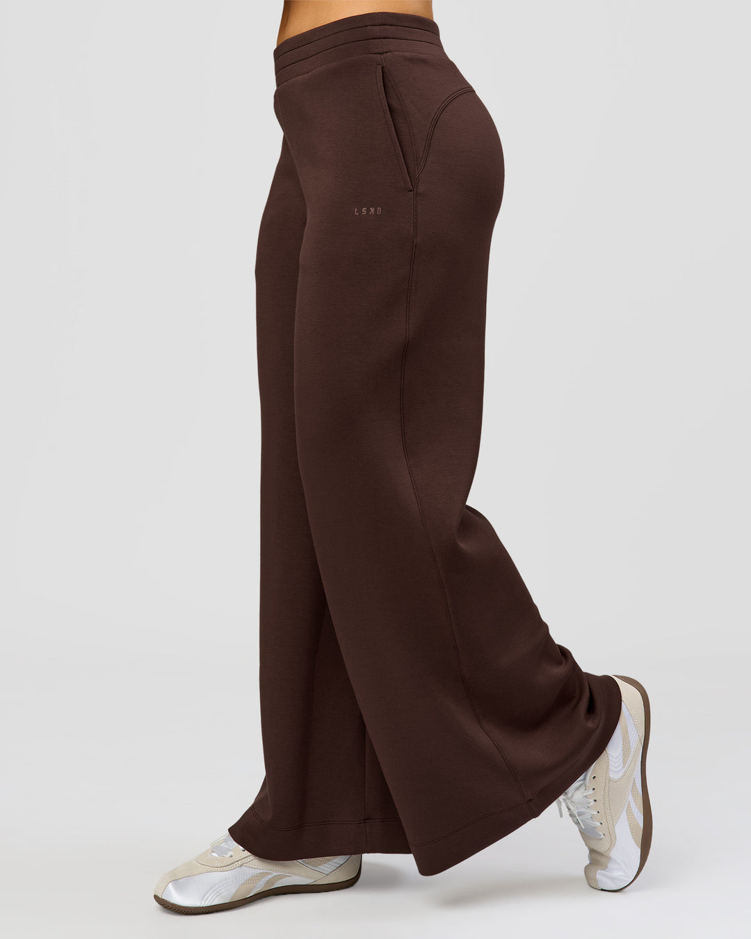 Woman wearing Elevate SoftTouch Wide Leg Pant - Hot Chocolate | Model:Claire | Size:S - view 5