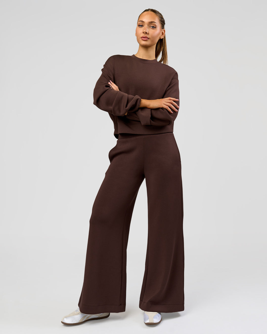 Woman wearing Elevate SoftTouch Wide Leg Pant - Hot Chocolate | Model:Claire | Size:S - view 8
