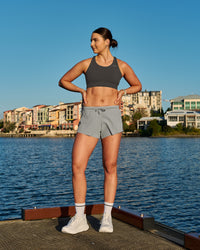 Woman wearing Accelerate 3" Mid-Rise Running Short - Alloy | Model:Emily | Size:S | Thumbnail Index: 8