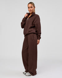 Woman wearing Go-To Wide Leg Track Pant - Hot Chocolate | Model:Issy | Size:S | Thumbnail Index: 1