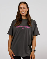 Woman wearing VS6 1% Better Fathers Day FLXCotton Oversized Tee - Dark Storm | Model:Jess | Size:S | Thumbnail Index: 3