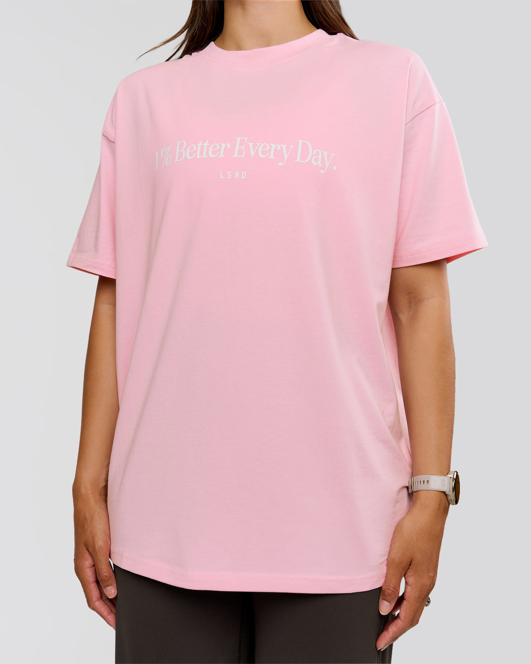 Woman wearing VS6 1% Better Fathers Day FLXCotton Oversized Tee - Marshmallow | Model:Jess | Size:S - view 9