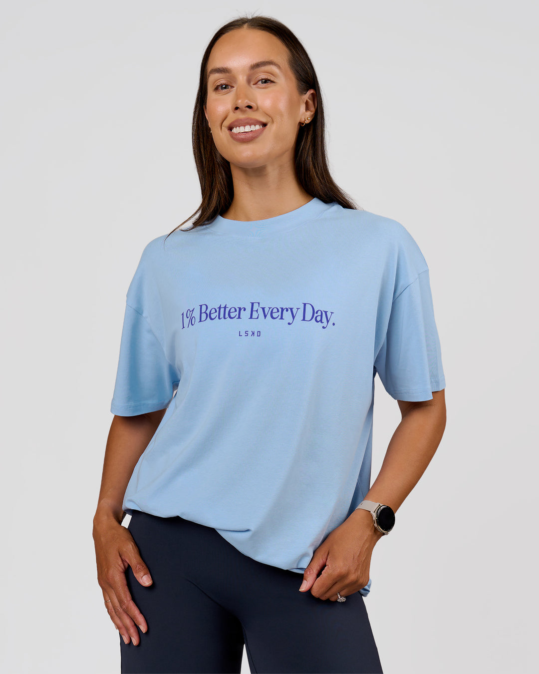 Woman wearing VS6 1% Better Fathers Day FLXCotton Oversized Tee - Open Air | Model:Jess | Size:S - view 9