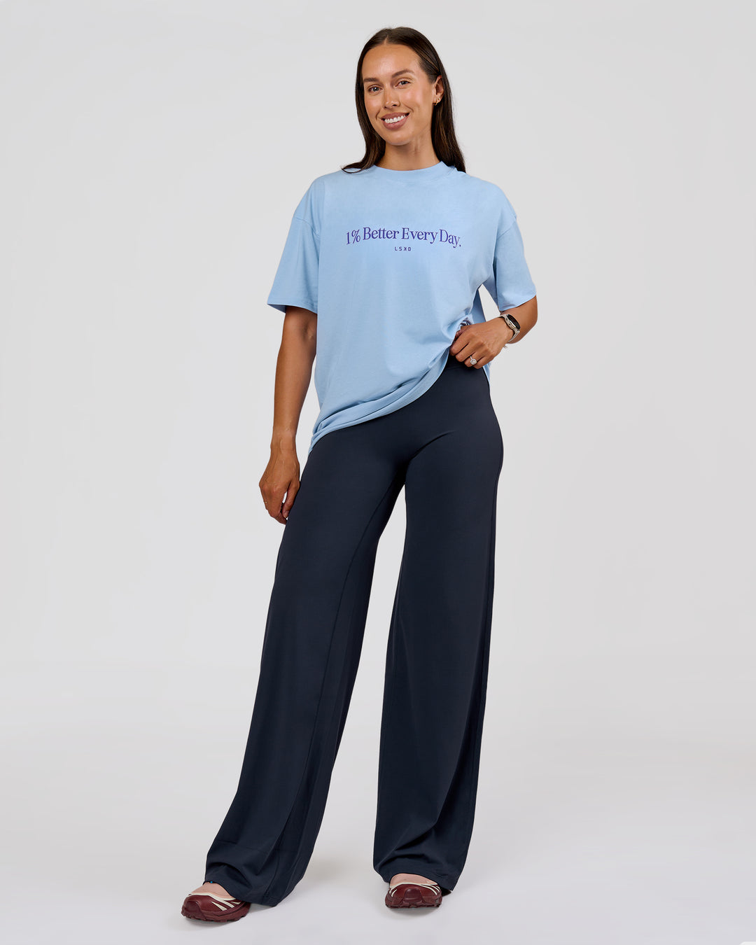 Woman wearing VS6 1% Better Fathers Day FLXCotton Oversized Tee - Open Air | Model:Jess | Size:S - view 17