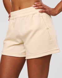 Woman wearing CloudWaffle Wide Leg Shorts - Vanilla Bean | Model:Jordan | Size:S | Thumbnail Index: 0