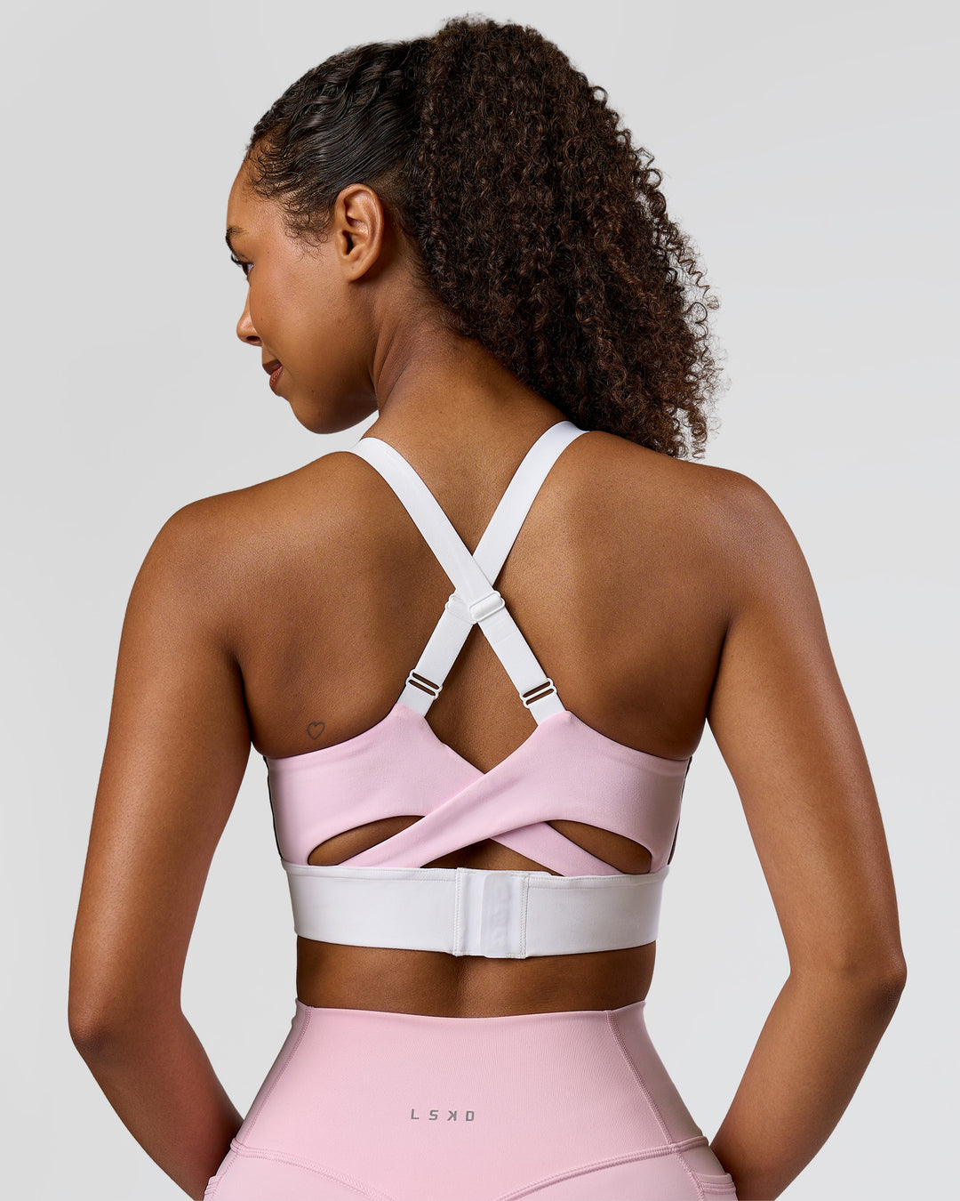 Woman wearing Elevated Accelerate Sports Bra - Cocoa Powder-Marshmallow-White | Model:Jordan | Size:S - view 7