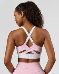 Woman wearing Elevated Accelerate Sports Bra - Cocoa Powder-Marshmallow-White | Model:Jordan | Size:S | Thumbnail Index: 6