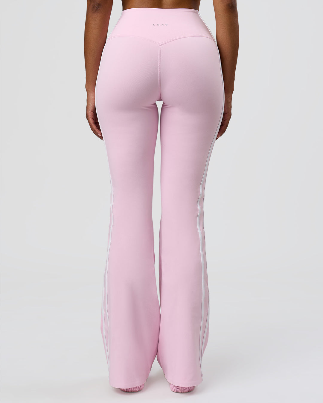 Woman wearing Fusion V-Contour Bind High-Rise Flared Legging - Marshmallow-White | Model:Jordan | Size:S - view 6