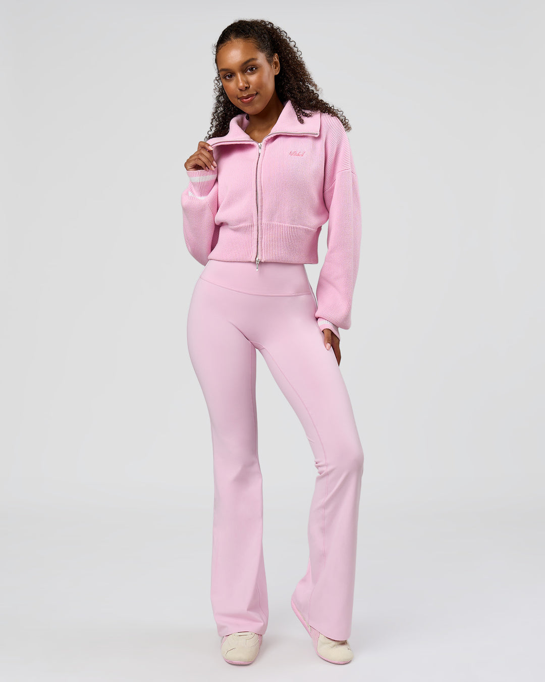 Woman wearing Fusion V-Contour Bind High-Rise Flared Legging - Marshmallow-White | Model:Jordan | Size:S - view 10