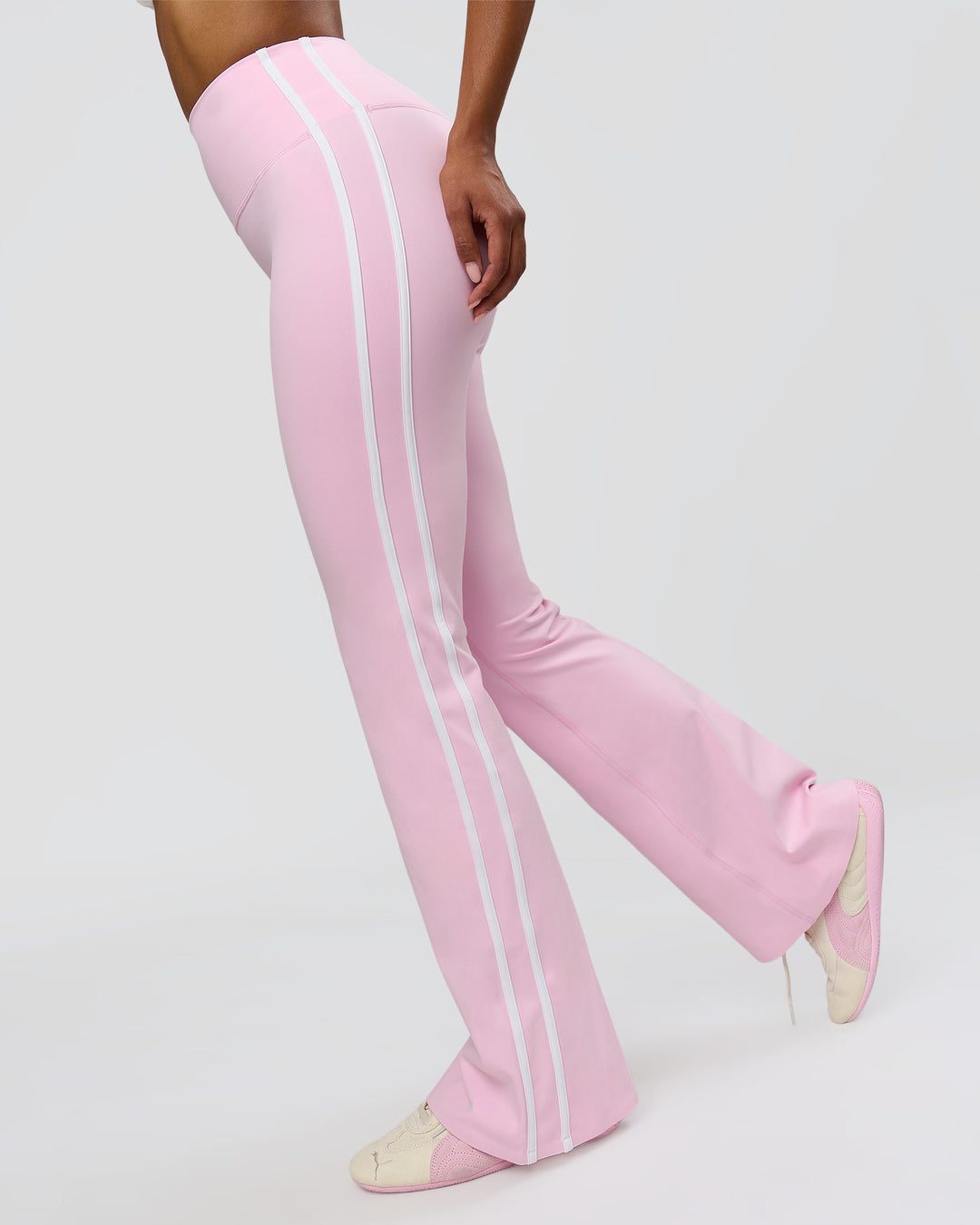Woman wearing Fusion V-Contour Bind High-Rise Flared Legging - Marshmallow-White | Model:Jordan | Size:S - view 12