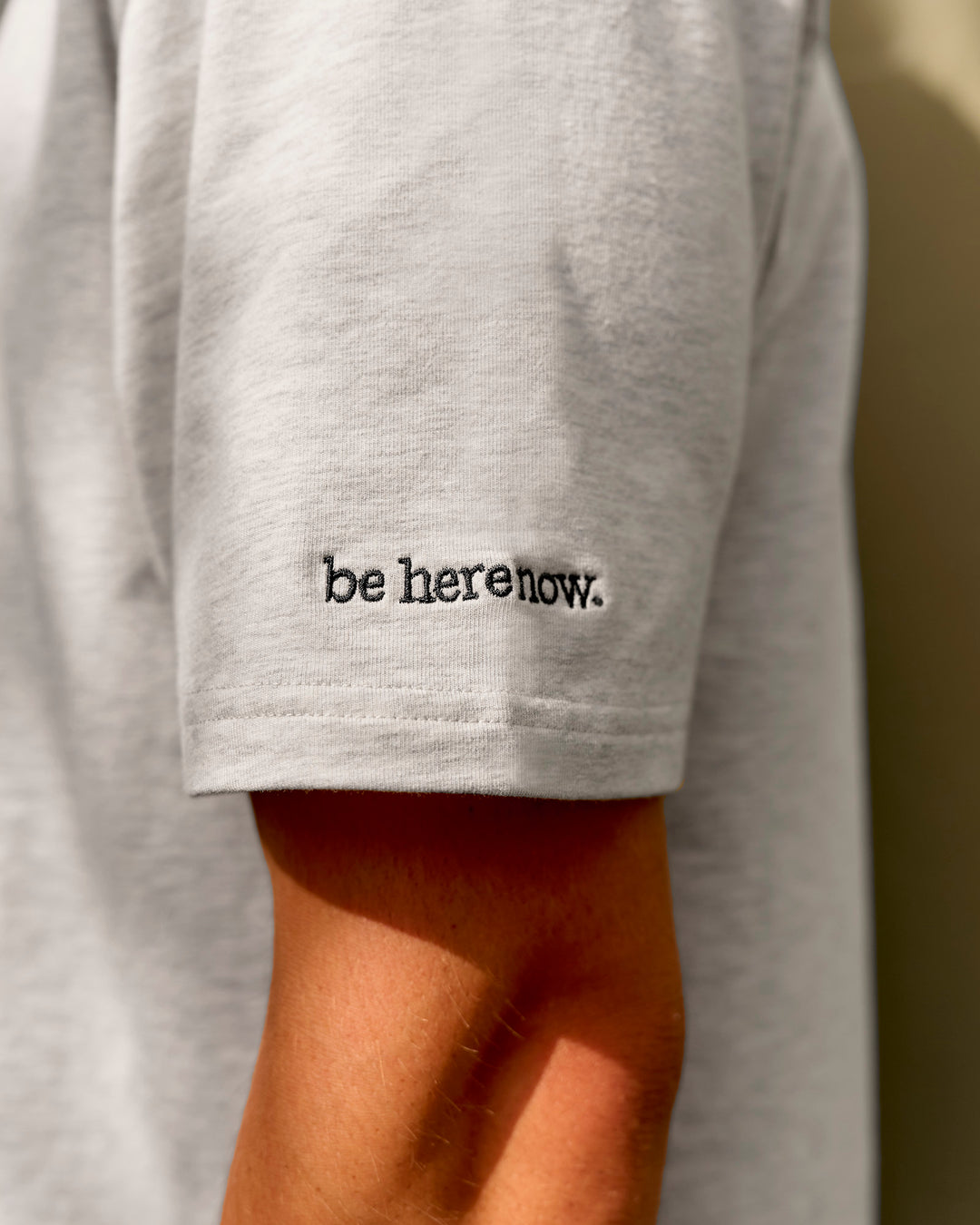 Woman wearing Be Here Now Heavyweight FLXCotton Tee Oversize - Silver Marl-Midnight Green | Model:Meg | Size:S - view 18