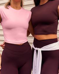 Woman wearing All Day Cropped Sleeve Top - Cherry Lacquer | Model:Remmi | Size:S | Thumbnail Index: 1