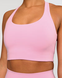 Woman wearing Flow Long Line Sports Bra - Pink Rose | Model:Rosie | Size:S | Thumbnail Index: 3