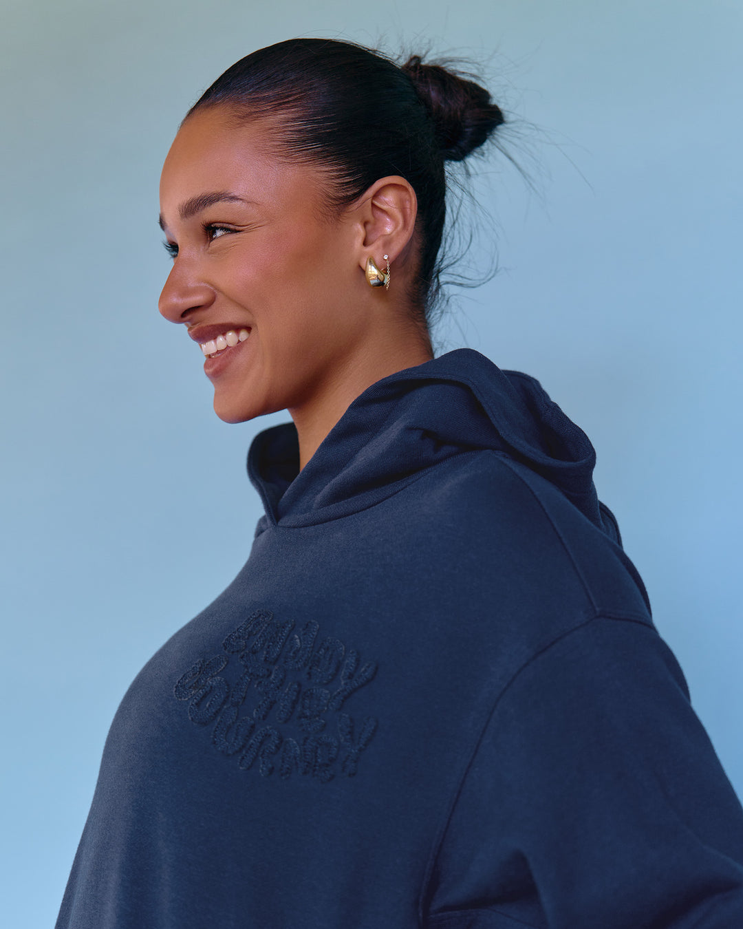 Woman wearing MVP Elite French Terry Hoodie - Future Navy | Model:Rosie | Size:S - view 6