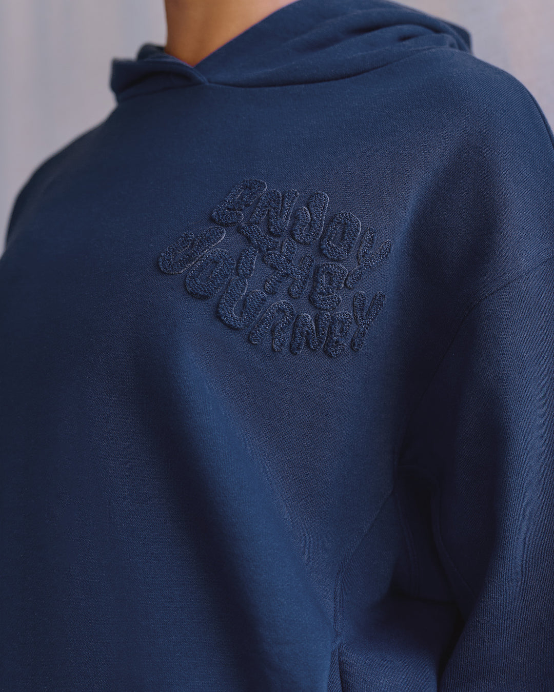 Woman wearing MVP Elite French Terry Hoodie - Future Navy | Model:Rosie | Size:S - view 7