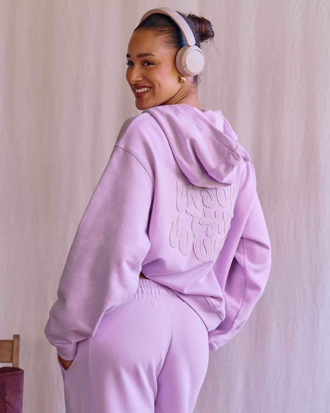 Woman wearing MVP Elite French Terry Hoodie - Pale Lilac | Model:Rosie | Size:S - view 1