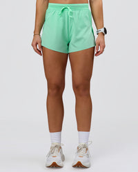 Woman wearing Accelerate 3" High-Rise Running Short - Jelly Mint | Model:Summer | Size:S | Thumbnail Index: 4