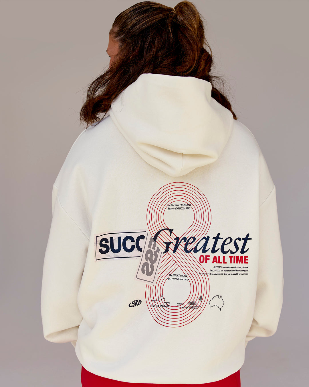 Woman wearing Greatest of All Time Heavyweight Oversized Hoodie - Off White | Model:Tia | Size:S - view 10