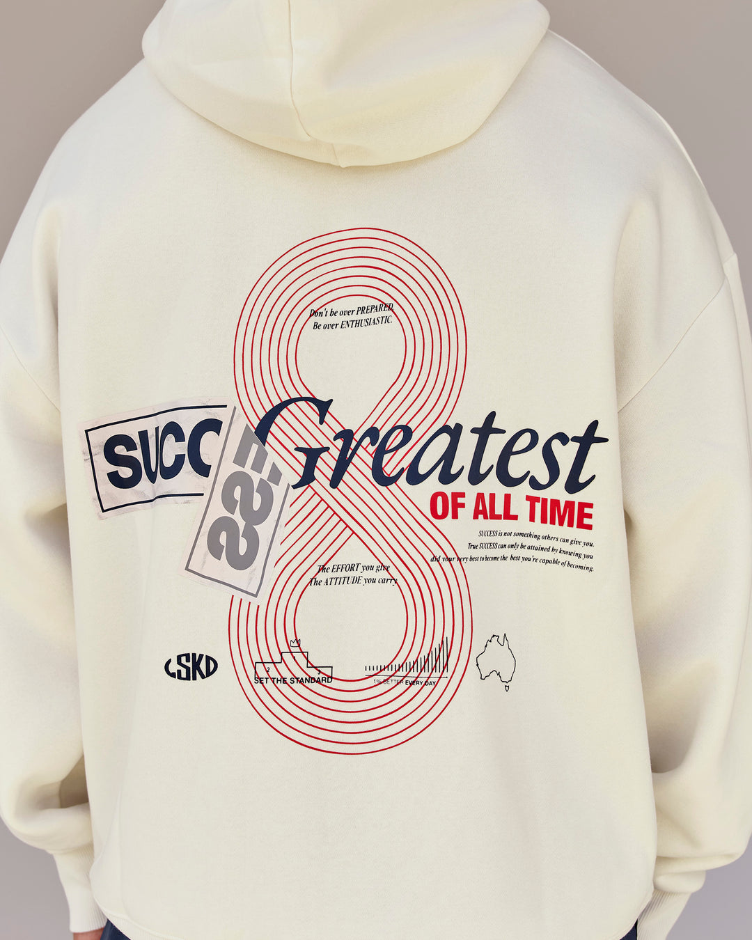Woman wearing Greatest of All Time Heavyweight Oversized Hoodie - Off White | Model:Tia | Size:S - view 17