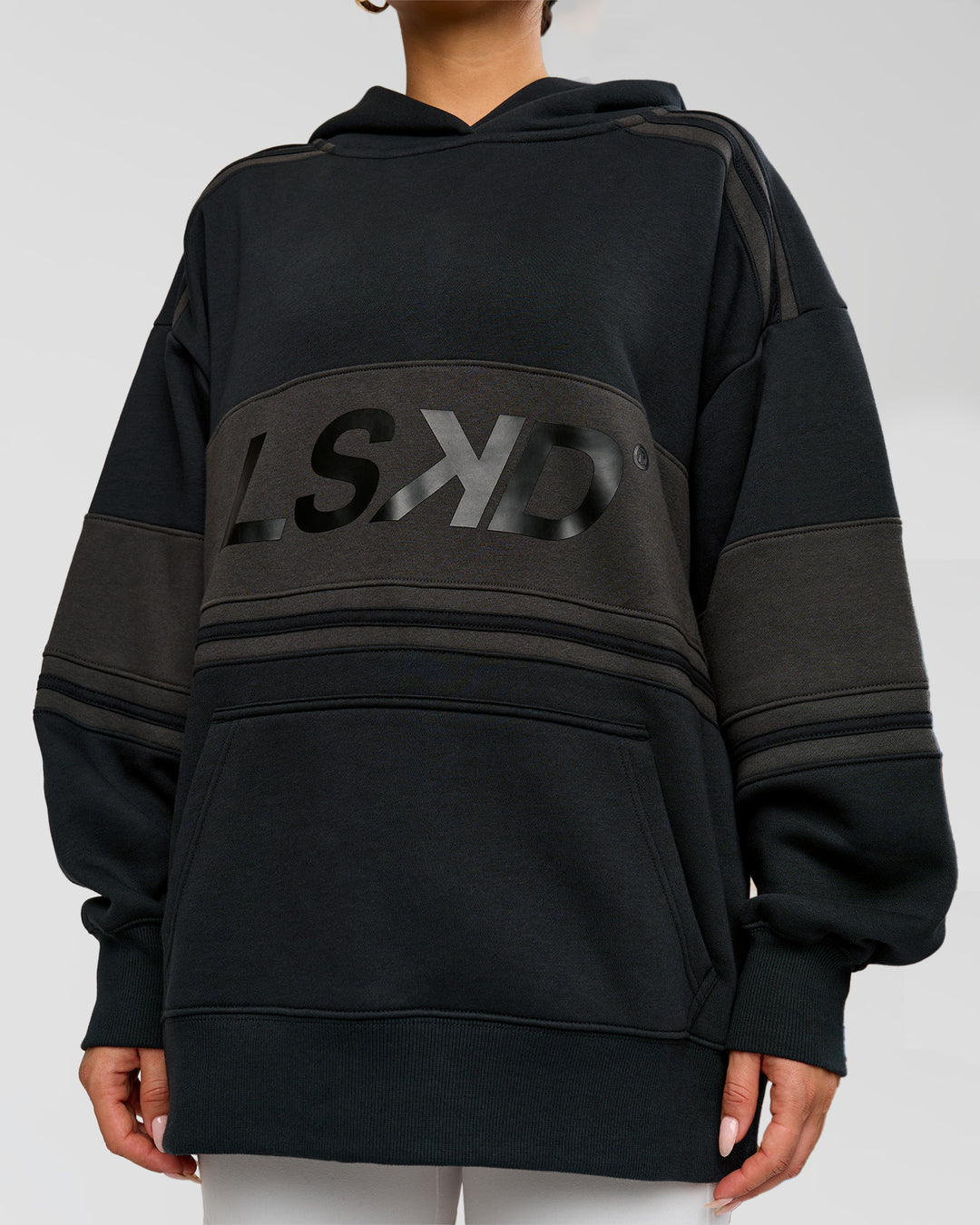 Woman wearing A-Team Oversized Hoodie - Caviar-Onyx | Model:Bianca | Size:XS - view 8