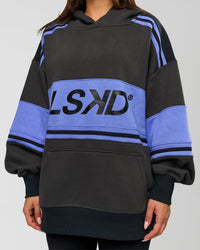 Woman wearing A-Team Oversized Hoodie - Onyx-Bluebell | Model:Bianca | Size:XS | Thumbnail Index: 7