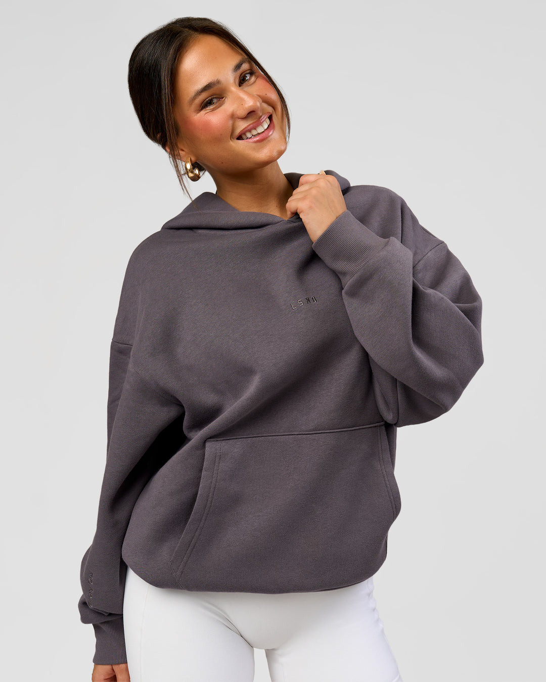 Woman wearing Base Oversized Hoodie - Duskstone | Model:Bianca | Size:XS - view 7