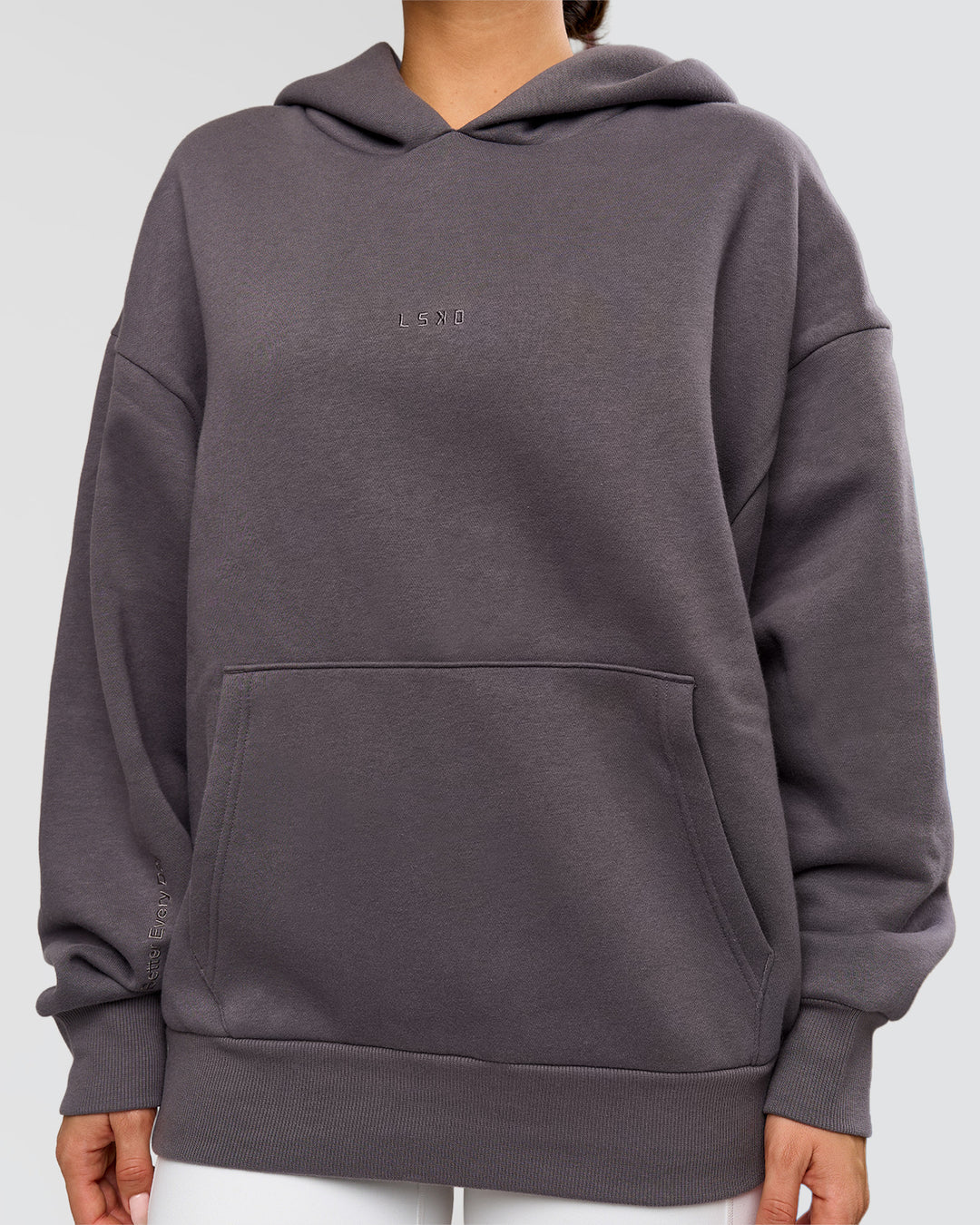 Woman wearing Base Oversized Hoodie - Duskstone | Model:Bianca | Size:XS - view 9