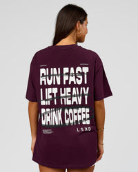 Woman wearing Coffee Run FLXCotton Oversized Tee - Cherry Lacquer-Black | Model:Bianca | Size:XS | Thumbnail Index: 19