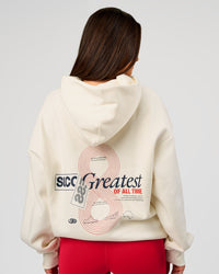Woman wearing Greatest of All Time Heavyweight Oversized Hoodie - Off White | Model:Bianca | Size:XS | Thumbnail Index: 6