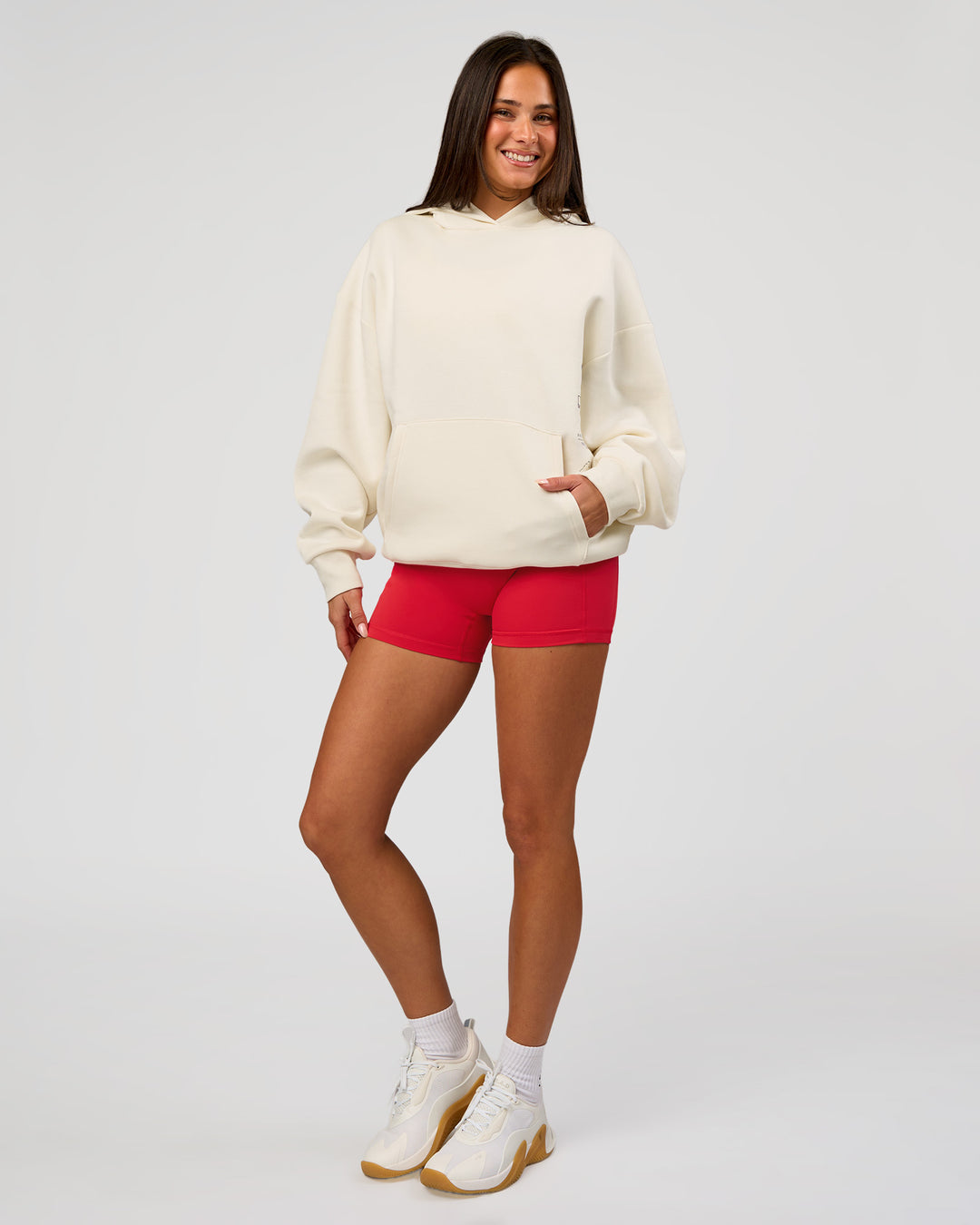 Woman wearing Greatest of All Time Heavyweight Oversized Hoodie - Off White | Model:Bianca | Size:XS - view 14