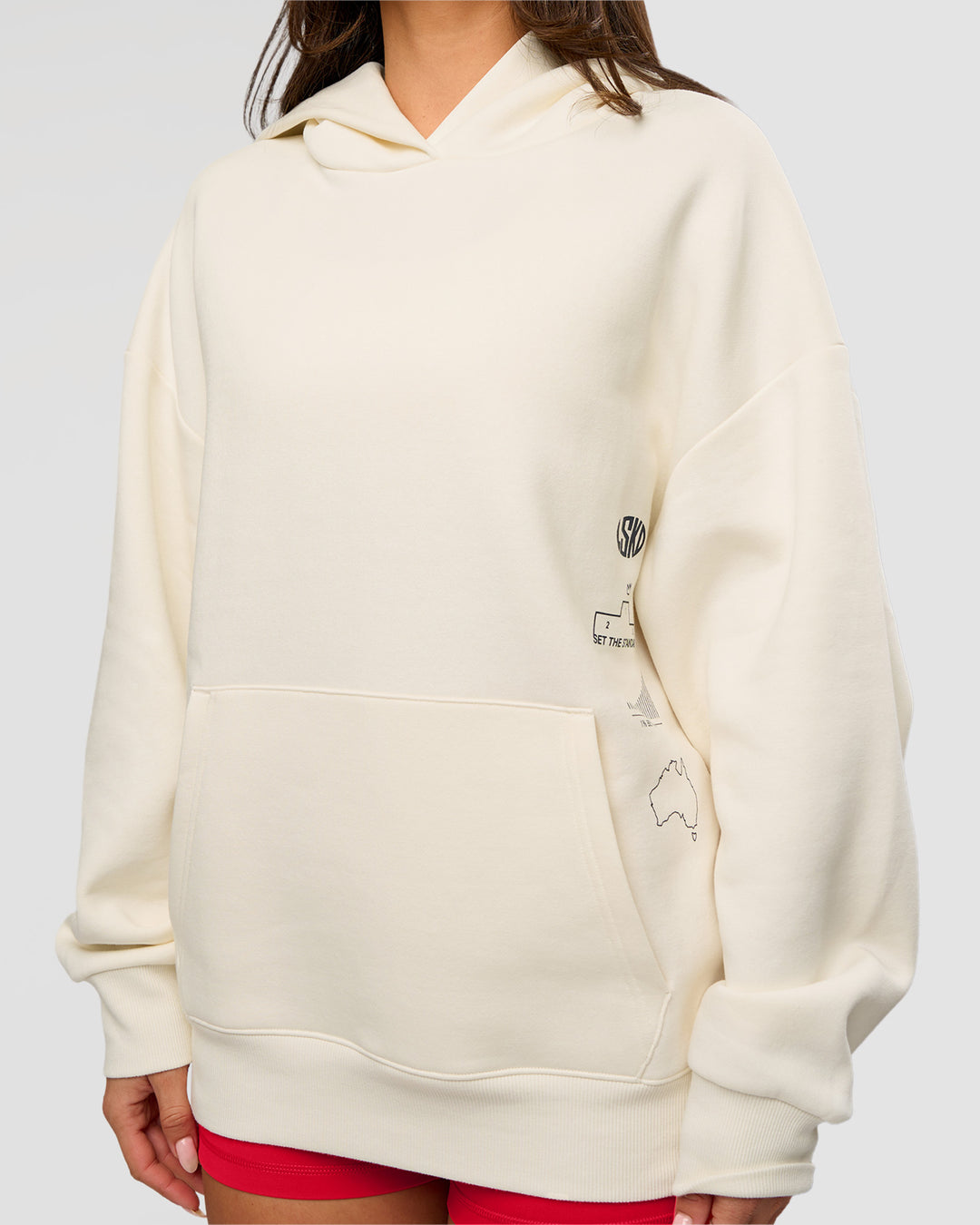 Woman wearing Greatest of All Time Heavyweight Oversized Hoodie - Off White | Model:Bianca | Size:XS - view 18