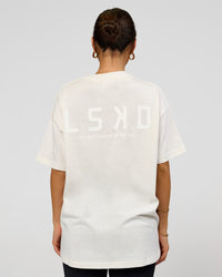 Woman wearing Tonal Legacy Heavyweight Oversized Tee - Off White-Off White | Model:Bianca | Size:XS | Thumbnail Index: 2