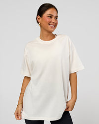 Woman wearing Tonal Legacy Heavyweight Oversized Tee - Off White-Off White | Model:Bianca | Size:XS | Thumbnail Index: 5