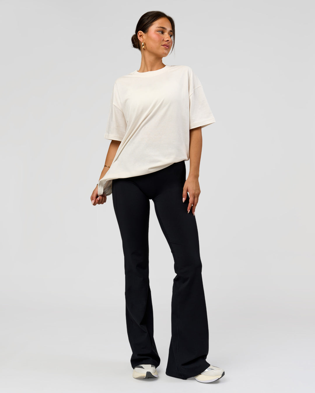 Woman wearing Tonal Legacy Heavyweight Oversized Tee - Off White-Off White | Model:Bianca | Size:XS - view 9