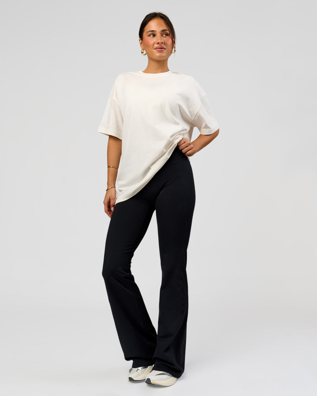 Woman wearing Tonal Legacy Heavyweight Oversized Tee - Off White-Off White | Model:Bianca | Size:XS - view 13