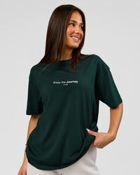 Woman wearing VS1 Enjoy The Journey FLXCotton Oversize Tee - Midnight Green | Model:Bianca | Size:XS | Thumbnail Index: 2