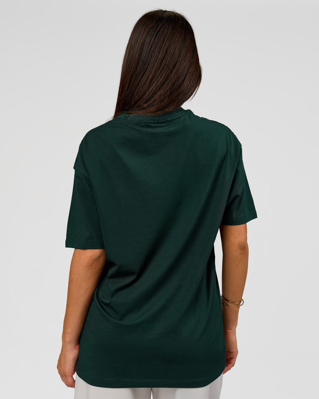 Woman wearing VS1 Enjoy The Journey FLXCotton Oversize Tee - Midnight Green | Model:Bianca | Size:XS - view 6