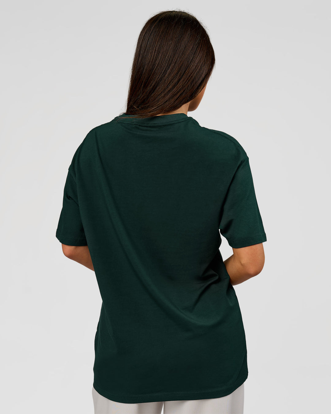 Woman wearing VS1 Enjoy The Journey FLXCotton Oversize Tee - Midnight Green | Model:Bianca | Size:XS - view 8