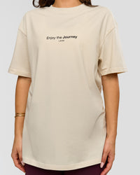 Woman wearing VS1 Enjoy The Journey FLXCotton Oversize Tee - Vanilla Bean | Model:Bianca | Size:XS | Thumbnail Index: 11
