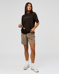 Woman wearing VS6 1% Better FLXCotton Oversize Tee - Ground Coffee | Model:Bianca | Size:XS | Thumbnail Index: 14