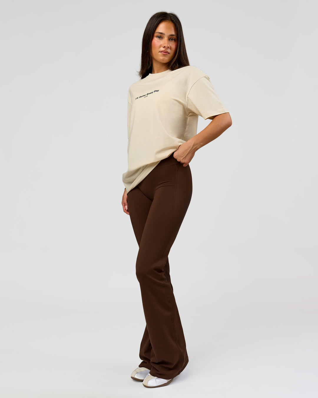 Woman wearing VS6 1% Better FLXCotton Oversize Tee - Vanilla Bean | Model:Bianca | Size:XS - view 12