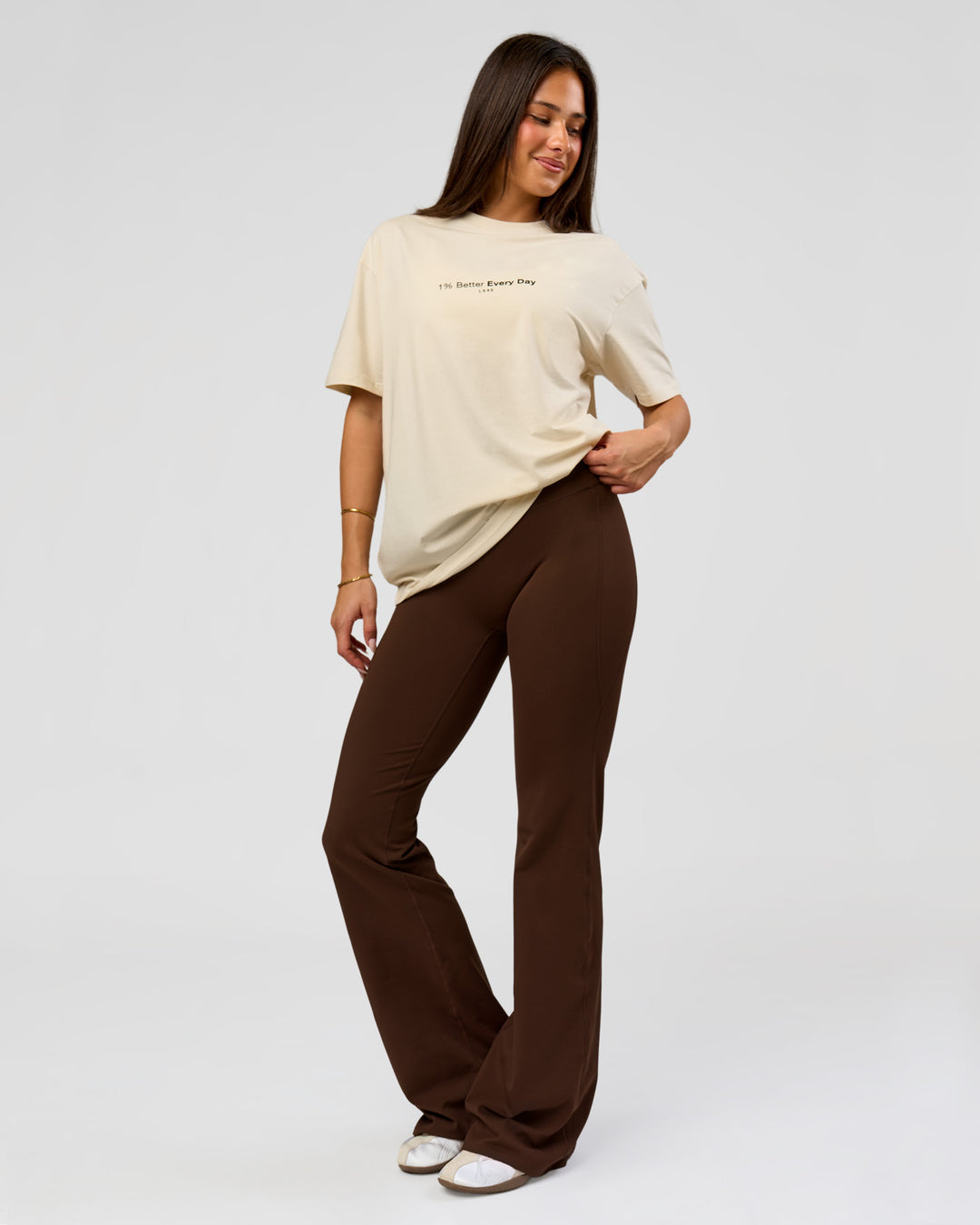 Woman wearing VS6 1% Better FLXCotton Oversize Tee - Vanilla Bean | Model:Bianca | Size:XS - view 14