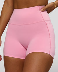 Woman wearing Fusion Bonded High-Rise 4" Short Pockets - Pink Rose | Model:Brylee | Size:XS | Thumbnail Index: 5
