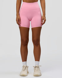 Woman wearing Fusion Bonded High-Rise 6" Short Pockets - Pink Rose | Model:Brylee | Size:XS | Thumbnail Index: 4