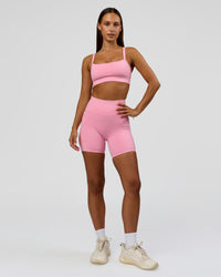 Woman wearing Fusion Bonded High-Rise 6" Short Pockets - Pink Rose | Model:Brylee | Size:XS | Thumbnail Index: 5