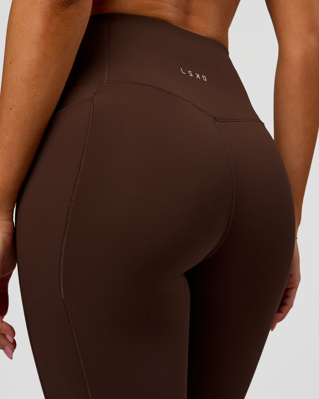 Woman wearing Fusion Bonded High-Rise Full Length Legging Pockets - Hot Chocolate | Model:Brylee | Size:XS - view 6