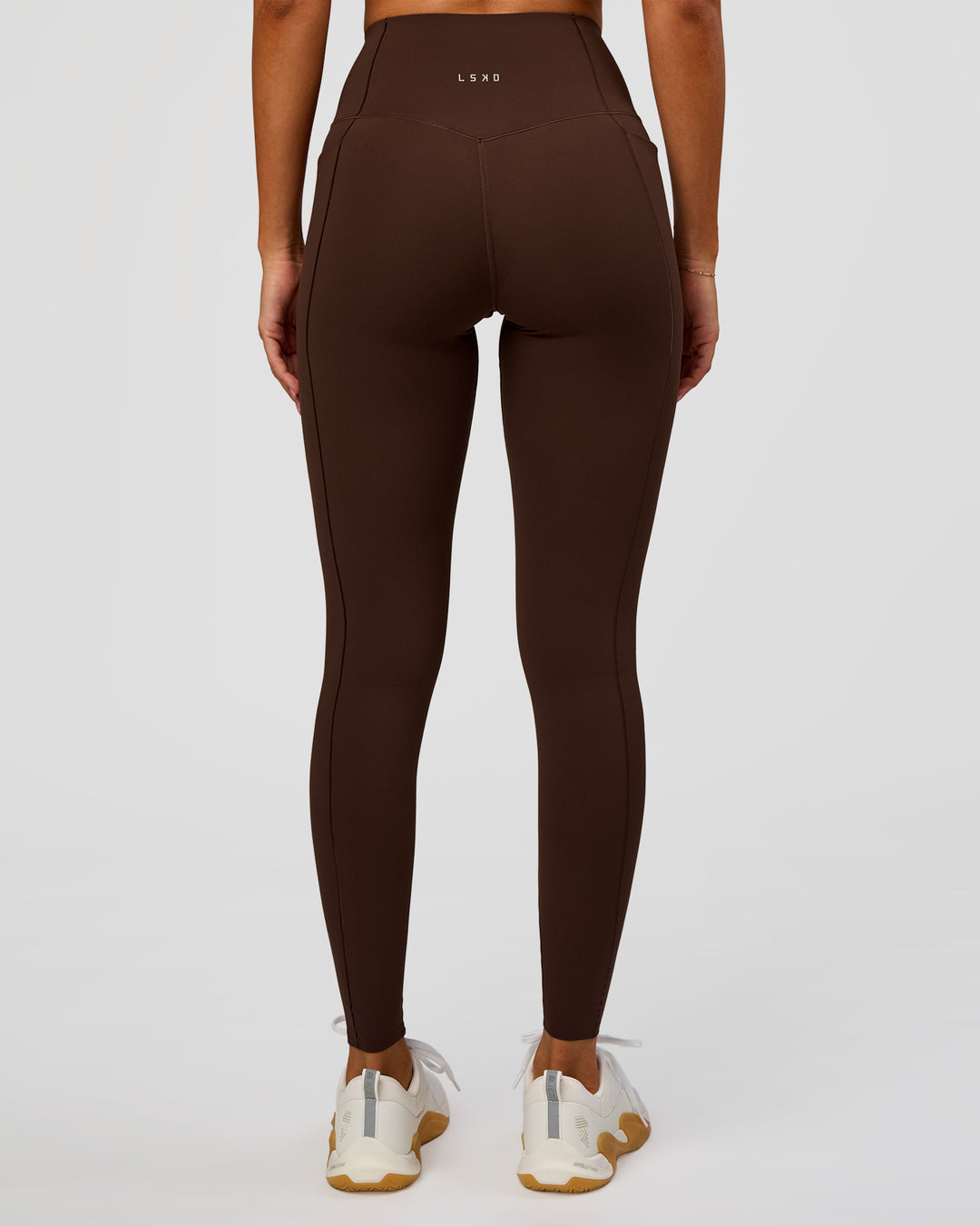 Woman wearing Fusion Bonded High-Rise Full Length Legging Pockets - Hot Chocolate | Model:Brylee | Size:XS - view 7