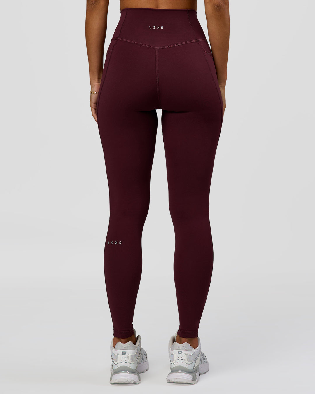 Woman wearing Fusion Ultra High-Rise Full Length Legging Pockets - Cherry Lacquer | Model:Brylee | Size:XS - view 6