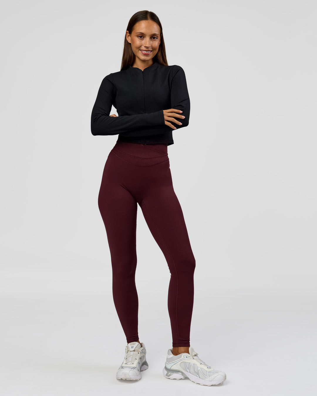 Woman wearing Sculpt Full Zip Long Sleeve Top - Black | Model:Brylee | Size:XS - view 9