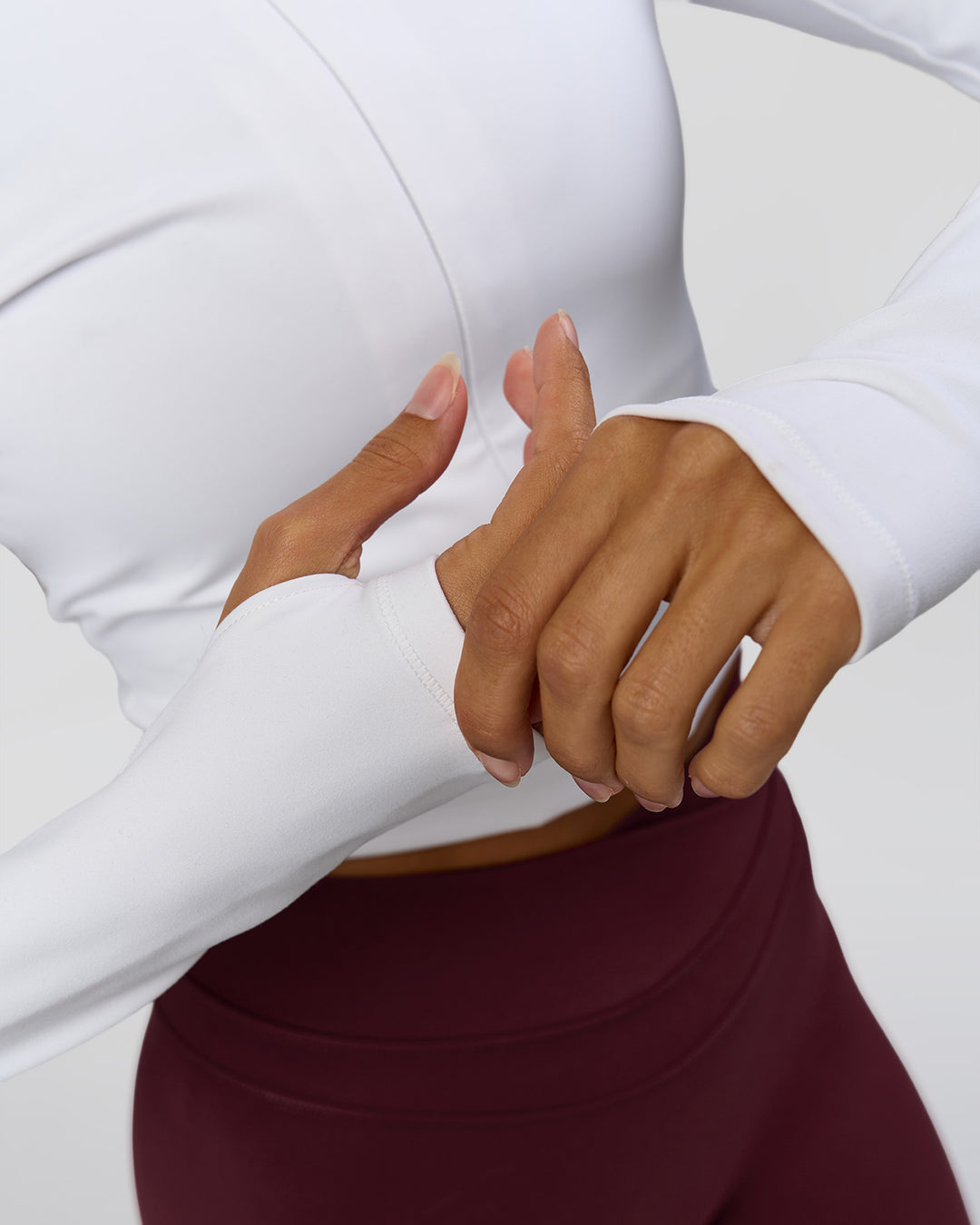 Woman wearing Sculpt Full Zip Long Sleeve Top - White | Model:Brylee | Size:XS - view 14